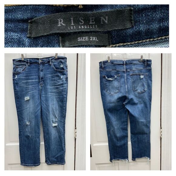 Risen high rise distressed denim jeans women's 2xl style XRDP1268 - Picture 1 of 9